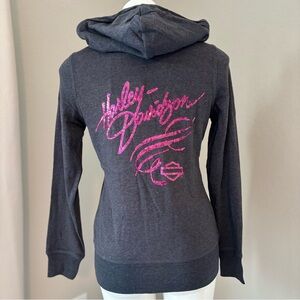 Harley Davidson Pink Label Vibrant Pink Sequin Logo Full Zip Hoodie Sweatshirt S